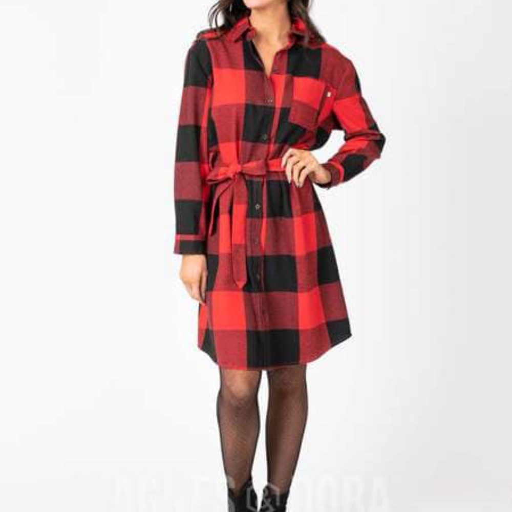 Agnes & Dora Red Buffalo Plaid Flannel Dress | NWOT - XL